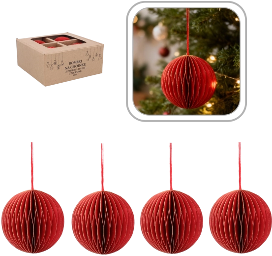 Set de boules de Noël rouges 8 cm – 4 pcs