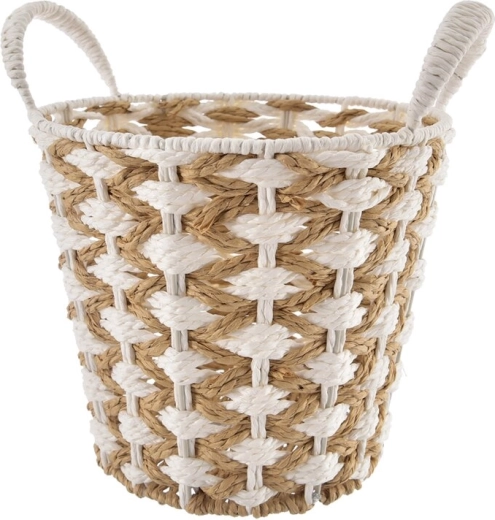 Petit panier de rangement en osier beige et blanc