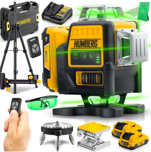 Niveau laser croisé HUMBERG HM-171 en coffret avec trépied, 4D 16 lignes, faisceau vert