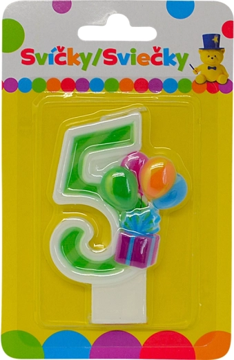 Bougie d’anniversaire chiffre 5 avec ballons