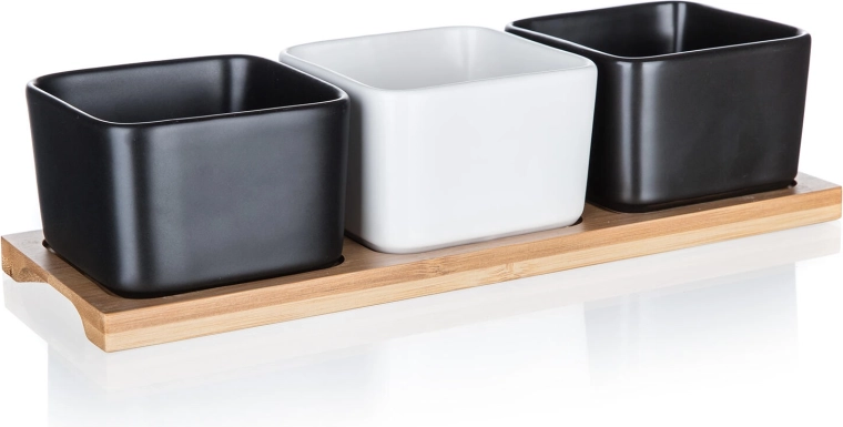 Ensemble de bols en porcelaine sur plateau en bambou BRILLANTE