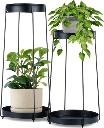 support à plantes en métal noir à deux niveaux, lot de 2 pièces, 46/58 cm