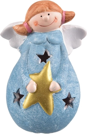 Ange en céramique avec étoile LED bleue