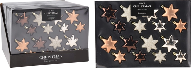 Boules de Noël étoile – mélange brun-or, 16 pcs