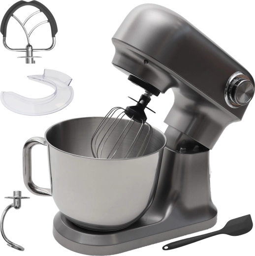 Robot pâtissier planétaire Bauerkraft avec bol en acier inoxydable 5 l, 1500 W, argent foncé