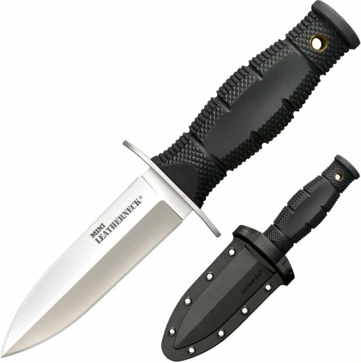 Cold Steel Mini Leatherneck Double Edge – petit couteau de cou 9 cm, noir, Kraton, étui Secure-Ex