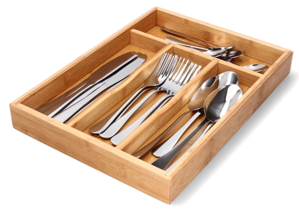 Organiseur de tiroir pour couverts en bambou, 4 compartiments 34 × 25 × 4,5 cm