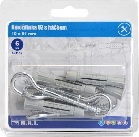 Cheville à nouer avec crochet 10 × 61 mm, zinc blanc, 6 pcs