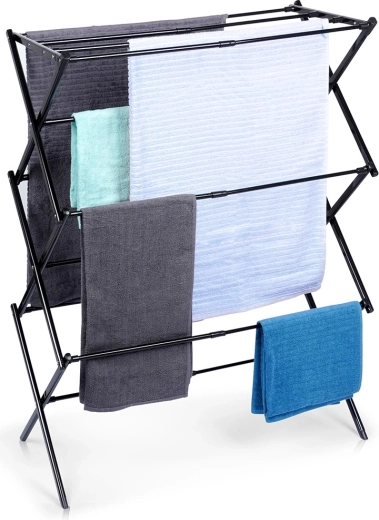 Étendoir à linge pliant en métal, noir, télescopique 44,5–75 × 37,5 × 105 cm