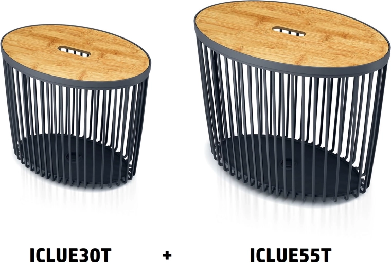 Ensemble de 2 paniers ovales universels avec couvercles en bambou CLUBO 30 et 55 l – anthracite