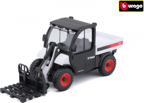 Bburago BOBCAT TOOLCAT 5600 avec fourche à palettes blanc et noir moulé sous pression