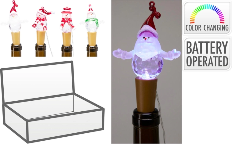 Bouchon lumineux de Noël pour bouteille avec LED, motifs assortis