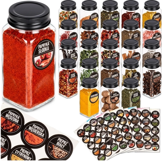 Ensemble de pots à épices en verre 120 ml, 24 pcs + 90 étiquettes