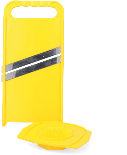 Éplucheur en plastique pour légumes avec poussoir et lame en acier inoxydable