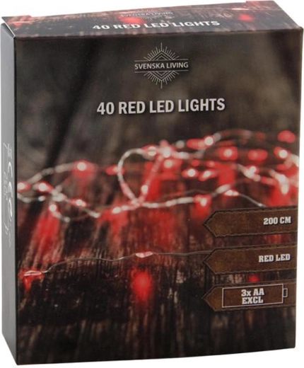 Guirlande lumineuse 40 LED, rouge, 2 m, à piles
