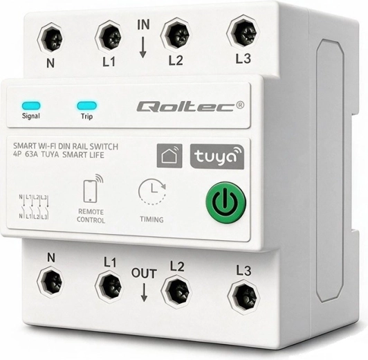 Relais Wi‑Fi triphasé 63 A sur rail DIN 3P+N avec minuterie