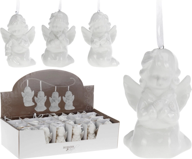 Décoration suspendue en porcelaine ange 9 cm, blanc