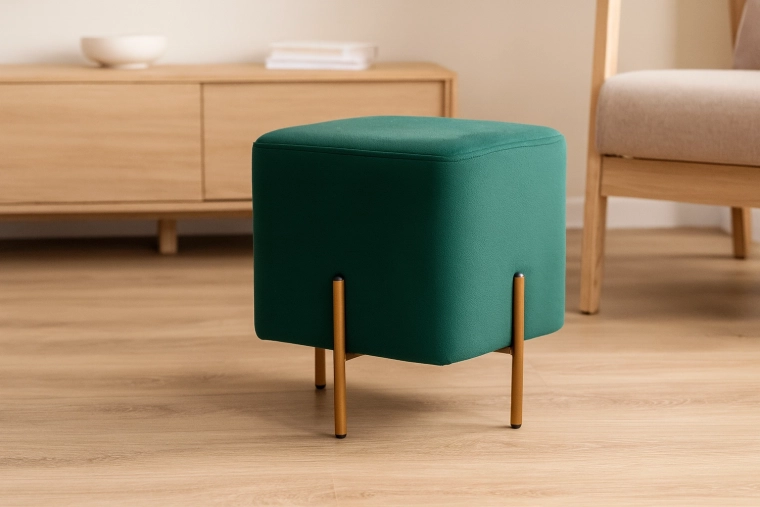 Tabouret carré en velours sur pieds métalliques, vert foncé 35 × 35 × 40 cm