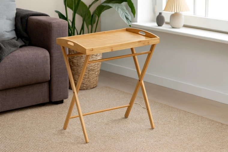 Table d’appoint pliante en bambou avec plateau amovible 49 × 35 × 59 cm