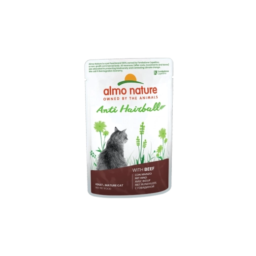 Almo Nature Anti‑Hairball sachet pour chats au bœuf, 70 g