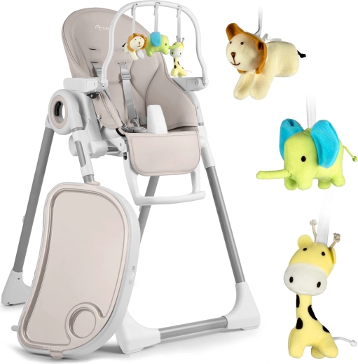 Nukido Belo chaise haute multifonctionnelle pour enfant et transat avec tablette et arche avec jouets grise