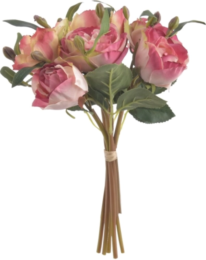 Bouquet de fleurs artificielles rose et lys bordeaux 26 cm