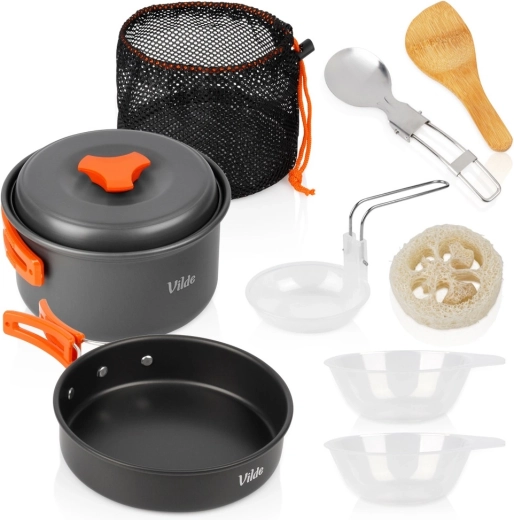 Ensemble de cuisine de camping/tourisme Vilde en aluminium anodisé avec accessoires – 10 pièces