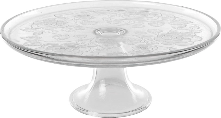 Plat de service en verre sur pied avec motif rose 31 cm