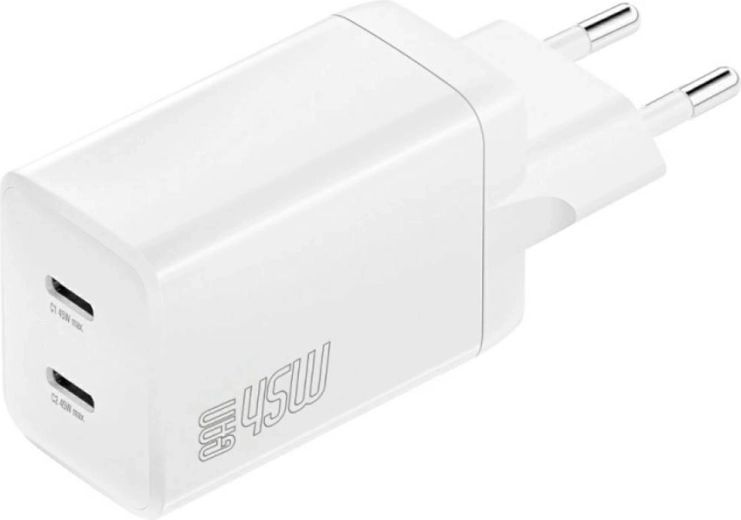 Chargeur secteur 4smarts PDPlug Dual 45W GaN, 2× USB‑C, blanc
