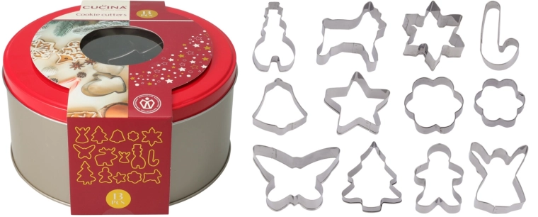 Set de 12 emporte-pièces en acier inoxydable pour biscuits dans une boîte métallique