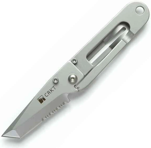 CRKT K.I.S.S. couteau de poche 5,7 cm, lame partiellement dentelée, finition bead blasted, tout métal
