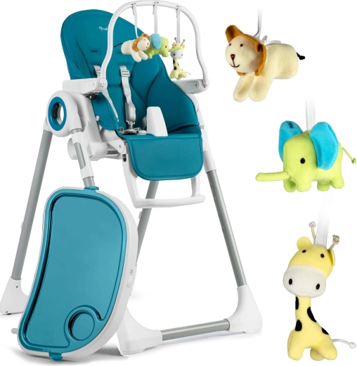 Chaise haute pliante pour enfant avec arche de jeux, turquoise - 1 pièce