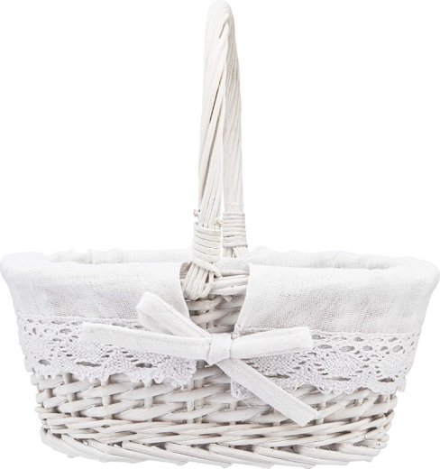 Panier ovale en osier blanc Altom Design avec anse et doublure en tissu