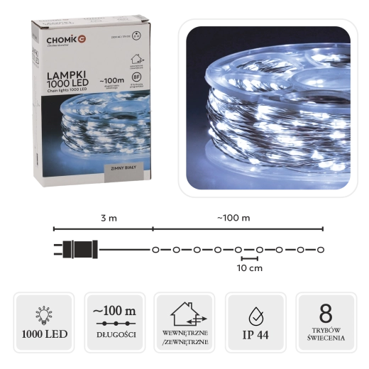 Guirlande lumineuse LED sur bobine, 1000 diodes, blanc froid, 100 m