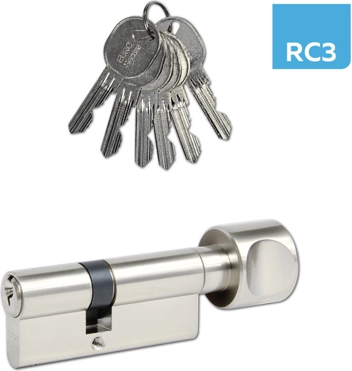 Cylindre avec bouton 30/30, 6 clés, nickel mat, classe de sécurité RC3 RICHTER