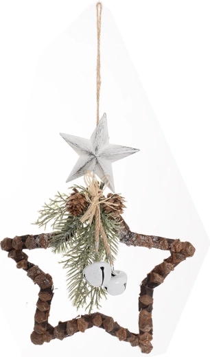 Décoration de Noël suspendue en forme d’étoile avec pin et grelots