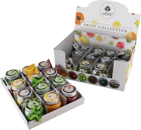 Bougie parfumée en verre FRUITS 28 g – assortiment de 6 parfums