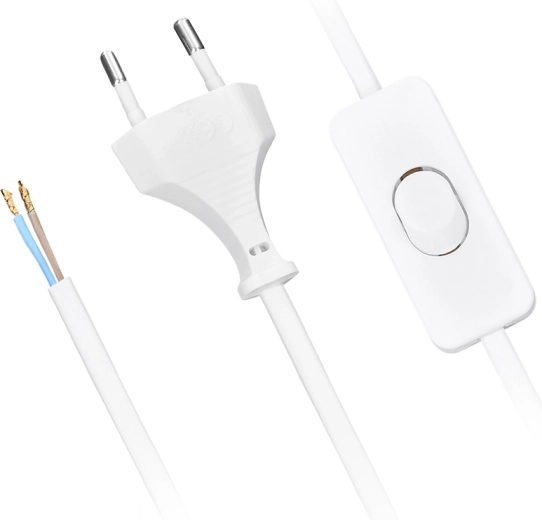 Cordon d’alimentation flexible Solight avec interrupteur, 2 m, 2 × 0,75 mm², blanc, fiche plate
