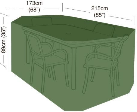 Bâche de protection pour ensemble de jardin 4 chaises et table rectangulaire 215 × 173 × 89 cm, PE 90 g/m², vert