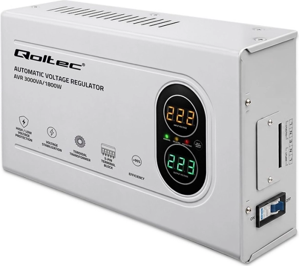 Stabilisateur automatique de tension AVR Qoltec 3000 VA / 1800 W