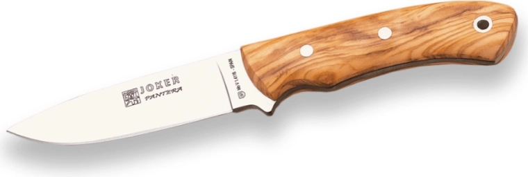 couteau de chasse joker pantera 9,5 cm avec manche en bois d’olivier et étui en cuir