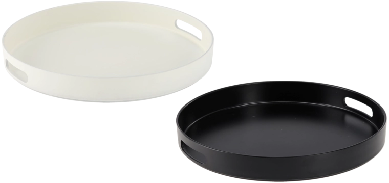 Plateau de service rond avec poignées 33 cm noir et blanc