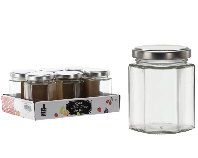 Bocal hexagonal 180 ml avec couvercle métallique
