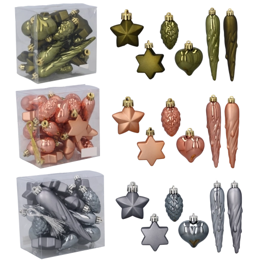 Set de 20 décorations de Noël en plastique – olive, cuivré et graphite, 4 cm