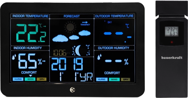 Station météo sans fil avec capteur extérieur, baromètre et horloge radiopilotée