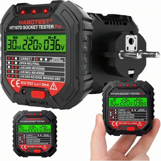Testeur de tension de prise avec LCD et test RCD HABOTEST HT107D