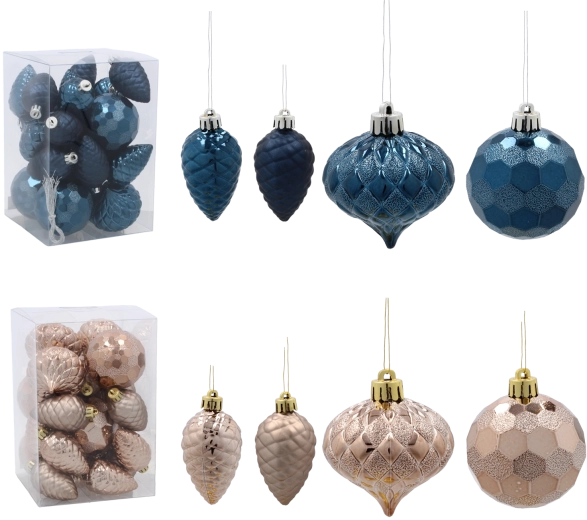 Set de boules de Noël 6 cm – bleu foncé et beige‑doré, 22 pièces
