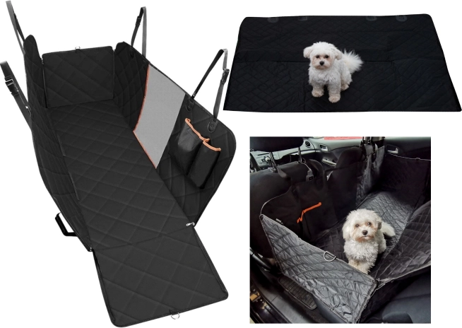 Housse de voiture matelassée imperméable pour chien avec côtés relevables et fenêtre en maille