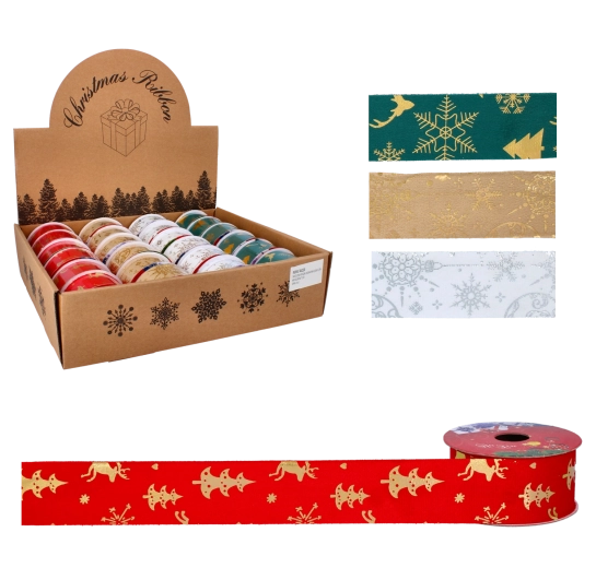 Ruban décoratif de Noël 3,8 cm × 2,7 m – assortiment de couleurs