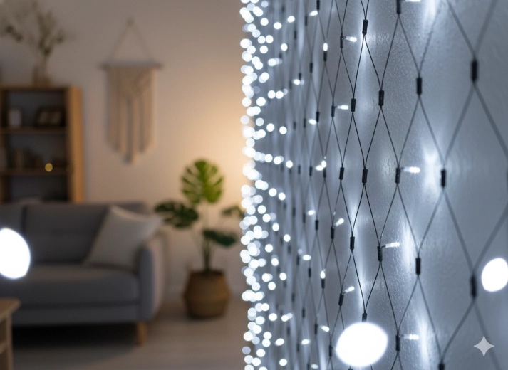 Rideau lumineux en filet LED 320 blanc froid, 3 × 2 m, intérieur et extérieur